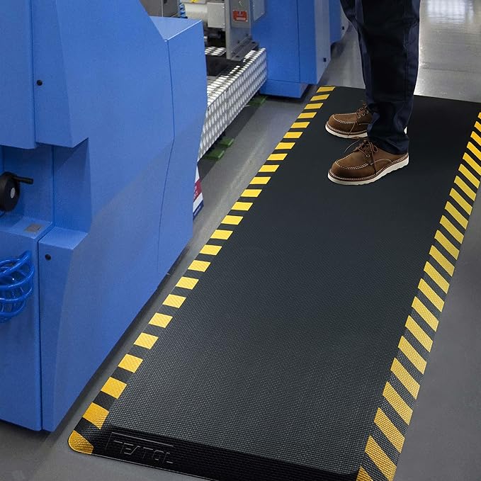 FEATOL Anti Fatigue Mat Industrial, Ergonomic Standing Floor Mat for Work for Stand -Safety Support for Leg & Back Pain(Yellow Border, 20" x 59", 2PC)