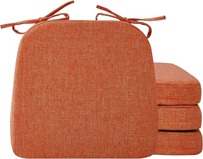 Ruqmuis Chair Cushions for Dining Chairs, 2" Thick Seat Cushions for Kitchen Chairs, D-Shaped Chair Pads with Washable Cover, Ties and Non Slip Backing, 17'' x 16'', Set of 4, Orange