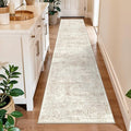 Runner Rug 2x10 Washable Non-Slip Hallway: Vintage Boho Carpet with Rubber Backing for Kitchen Entryway Hall Holiday Farmhouse Neutral Cream Long Runners (Cream/Beige,2'x10')