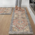 GENIMO Kitchen Mats for Floor, 2PCS Kitchen Rugs Non Slip Washable, Waterproof Anti Fatigue Mat, Comfort Standing Runner Rug for Sink, Office, Laundry, Home, 17.3"x47"+17.3"x30", RetroBrick