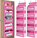 JARLINK 2 Pack Over The Door Organizer Storage, 5 Shelf Hanging Door Organizer with 5 Large Capacity Pockets, Anti Tilt 44 lb Load Behind Door Storage for Bedroom, Bathroom, Pantry, Nursery, Rose Pink