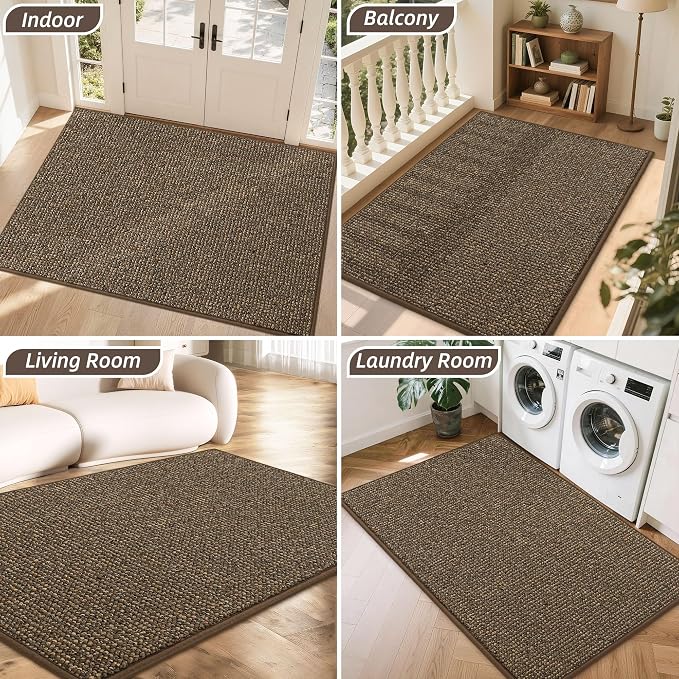 BEQHAUSE Dirt Trapper Door Mat 36" x 60", Non-Slip Washable Doormats Entrance Mat, Dirt Resistant and Absorbent Welcome Mat, Low Profile Floor Mats for Front Back Door and Entryway, Brown