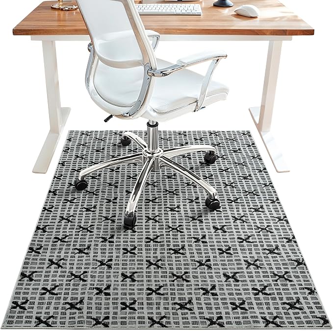 48"x60" Office Chair Mat for Hardwood Tile Floor, Under Desk Carpet Protector for Rolling Computer Chair Mat, Machine Washable Area Rug, Anti-Slip 1/5" Thick Low Pile Thin Floor Mat, Birch Grey