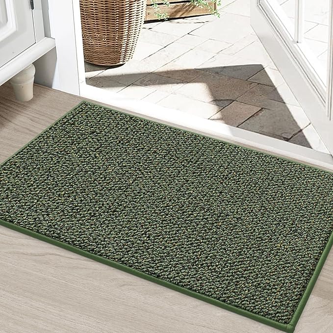 BEQHAUSE Dirt Trapper Door Mat 24" x 36", Non-Slip Washable Doormats Entrance Mat, Dirt Resistant and Absorbent Welcome Mat, Low Profile Floor Mats for Front Back Door and Entryway, Green