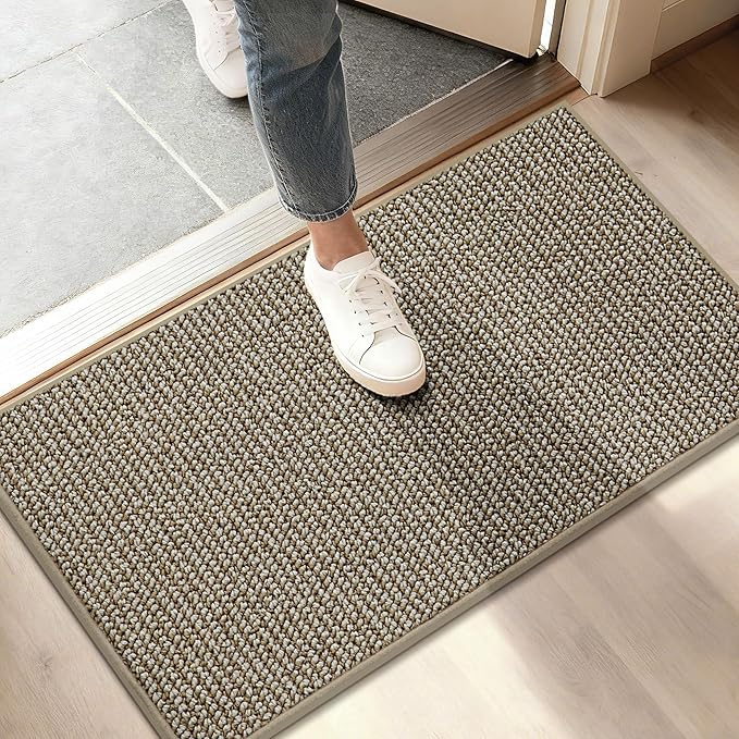 BEQHAUSE Dirt Trapper Door Mat 17"x30", Non-Slip Doormats (Rolled-Up NO Creases) Washable Entryway Rugs, Dirt Resist and Absorbent Welcome Mat, Low Profile Floor Mats for Front Back Door, Light Beige