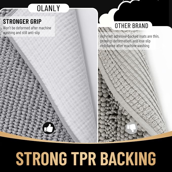 OLANLY Thick Large Bathroom Rugs 70x46, Extra Soft Absorbent Chenille Bath Rugs, Rubber Backing, Machine Wash Dry, Bath Mats for Bathroom Floor, Tub and Shower, Home Decor Accessories, Grey