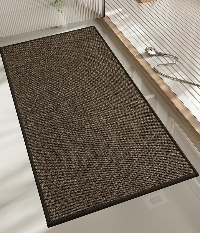 chakme Bathroom Rugs Mat 47x17, Ultra Thin Non Slip Bath Rug Runner Quick Dry Absorbent Bath Mat for Bathroom, (Brown, 47"x17")