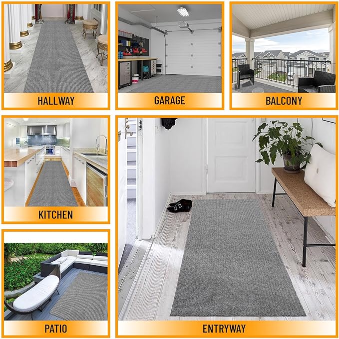 Ottomanson 3'11" x 39' Hallway Runner with Scraper Pile - Extra Durable Non-Slip Rug Mat for Indoor & Outdoor Use - Ideal for Kitchen, Entryway & Garage - High-Traffic Carpet, Gray