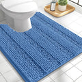 OLANLY Thick Toilet Rugs U-Shaped 24x20, Extra Soft Absorbent Chenille Striped Contour Bathroom Rugs for Toilet, Dry Quickly, Machine Washable, Non-Slip Bath Mat, Cornflower Blue