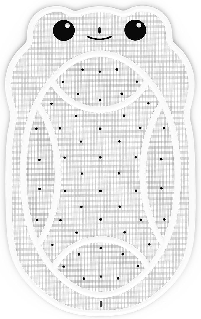 Upgraded Kids Bathtub Mat Non Slip, Low-Odor Natural Rubber Bath Mat with Strong 18mm Suction Cups, Flat Non-Slip Surface, 30"x18" Cute Frog Design, Shower Mat Fast Draining for Smooth Tubs, Beige