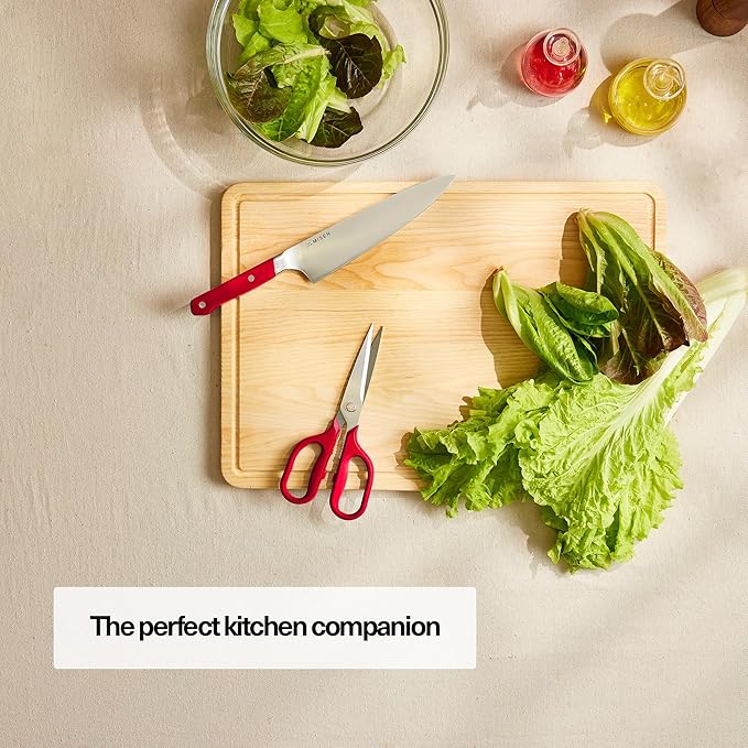 Misen Heavy Duty Kitchen Shears - Stainless Steel, Versatile and Easy Clean Scissors for Meat, Herbs and Veggies - Ambidextrous Comfort Handle - Professional Grade - Red