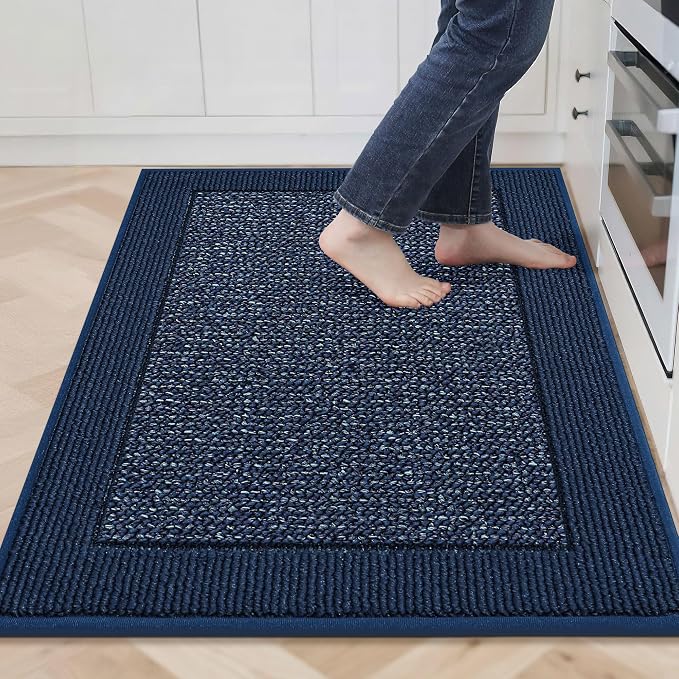 BEQHAUSE Kitchen Rugs 32"x48", Kitchen Runner Rug Non-Slip Kitchen Mats for Floor, Absorbent and Stain Resistant Kitchen Mats, Machine Washable Rugs for Kitchen, Hallway, Laundry & Sink, Blue