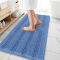 OLANLY Thick Bathroom Runner Rugs 47x20, Extra Absorbent Chenille Striped Bath Rugs, Rubber Backing, Machine Wash, Long Bath Mats for Bathroom, Tub and Shower, Home Decor Accessories, Cornflower Blue