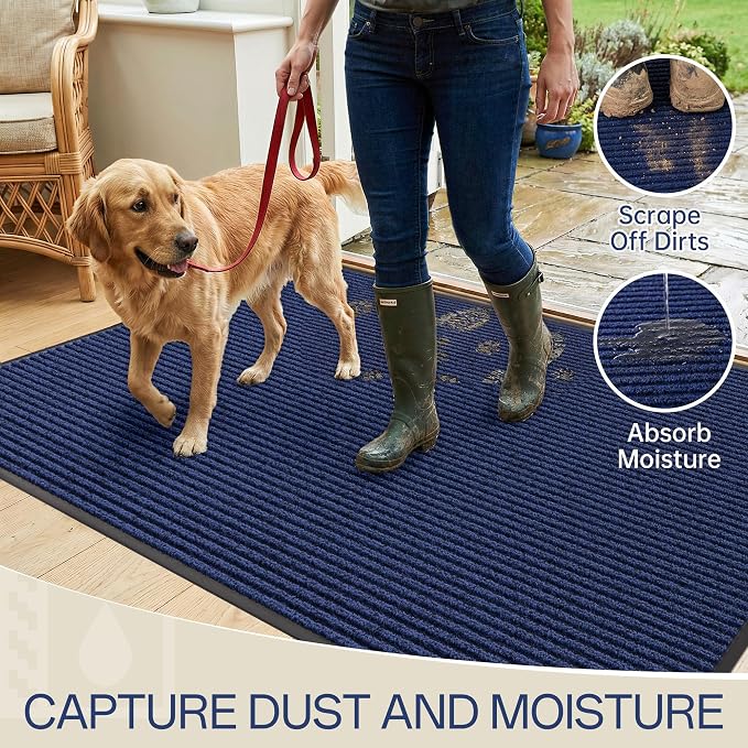 Front Door Mat, 6' x 3' Commercial Floor Mat, Heavy Duty Welcome Mat, Rubber Backing Non Slip Doormat for Entryway, Blue