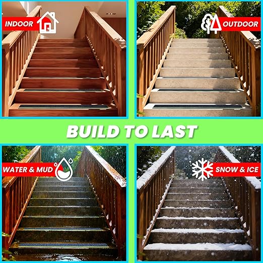 LifeGrip Anti Slip Traction Treads 15-Pack, 8" X 32" with Glow in Dark Stripe, Best Grip Tape Grit Non Slip, Outdoor Non Skid Tape, High Traction Friction Abrasive Adhesive for Stairs Step