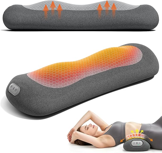 Yunari 3-in-1 Wireless Back Massager, Dual Airbag Decompression Lumbar Support Pillow with Adjustable Heat, Vibration & Traction, Ergonomic Support for Lower Back Pain Relief, Home Office Travel Car