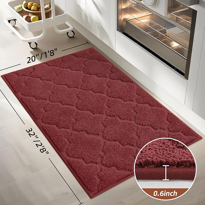 COSY HOMEER Kitchen Rugs 20" x 32" Washable Non Slip Kitchen Mats for Floor Absorbent Kitchen Carpet Soft Rugs for Kitchen,Sink Mat,Entrance,Area Rugs,Red