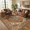 RELEANY Area Rugs 5'x7' Washable Non-Slip, Floral Vintage Distress Medallion Carpet for Living Room Bedroom Dining Room, Red Orange Blue Brown
