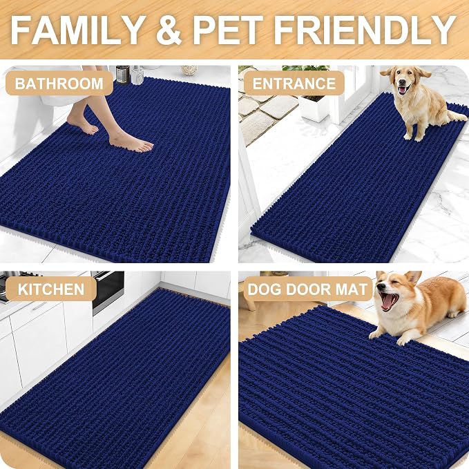 OLANLY Bathroom Rug Mat 40x32, Thick Soft and Absorbent Chenille Bath Mat, Non-Slip Rubber Backing, Machine Washable Quick Dry Bath Rugs for Tub Shower Floor, Home Decor Accessories, Navy Blue