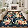 DUKINO 5x7 Area Rug, Floral Washable Rugs for Living Room with Non Slip Backing & Non-Shedding, Lightwight Low Pile Boho Design Large Carpets for Bedroom, Living Room, Dining Room, Navy Blue