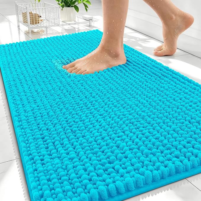OLANLY Thick Bathroom Rugs 30x20, Extra Soft Absorbent Chenille Bath Rugs, Rubber Backing, Machine Wash Dry, Bath Mats for Bathroom Floor, Tub and Shower, Home Decor Accessories, Aqua Sky