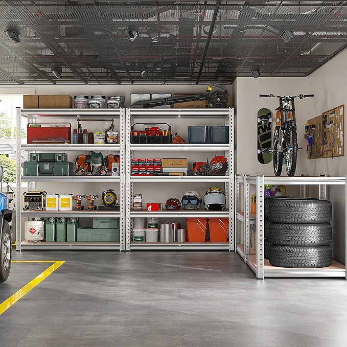 REIBII 2020LBS Garage Shelving Heavy Duty Metal Shelving 5 Tier Storage Shelves, Metal Shelves for Basement, Warehouse, Pantry, Closet, Kitchen, 72" H x 35.55" W x 16" D, Galvanized, 3 Pack