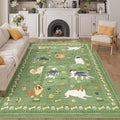 DUKINO 5x7 Rug for Living Room, Lightweight Animal Dog Print Washable Area Rug, Soft Non Slip & Low Pile Floor Mat, Stain Resistant Large Carpet for Bedroom, Nursery, Dining Room, Kids Playroom, Green