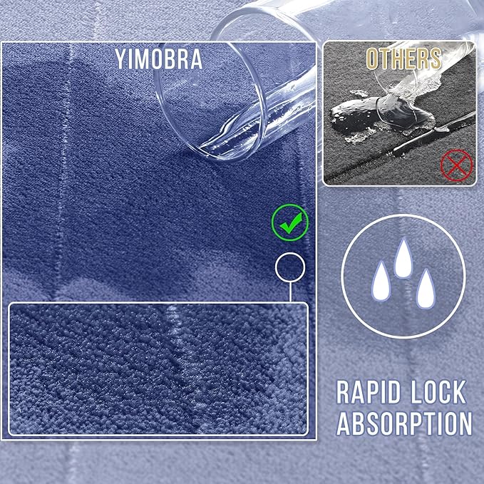 Yimobra Memory Foam Bath Mat Set 3 Pieces- Super Soft Absorbent Quick Dry Bathroom Rug Sets, Machine Washable Non Slip Floor Carpet for Tub Shower, Vanity & Toilet Base, Navy Blue