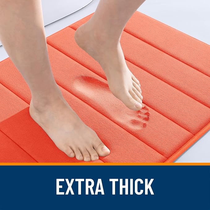 OLANLY Memory Foam Bath Mat 70x46, Super Soft Absorbent Bathroom Rugs, Quick Dry, Machine Washable Shower Floor Rugs, Bathmat Carpet, Bathroom Home Decor Accessories, Coral