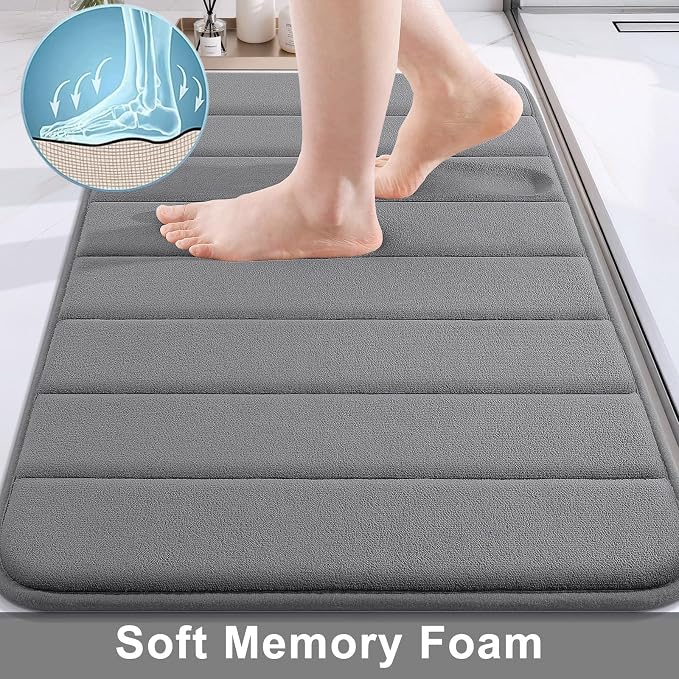 Buganda Memory Foam Bath Mat, 40" x 24", Ultra Soft and Non-Slip Bathroom Rugs, Water Absorbent and Machine Washable Bath Rug Runner for Bathroom, Shower, and Tub, Grey