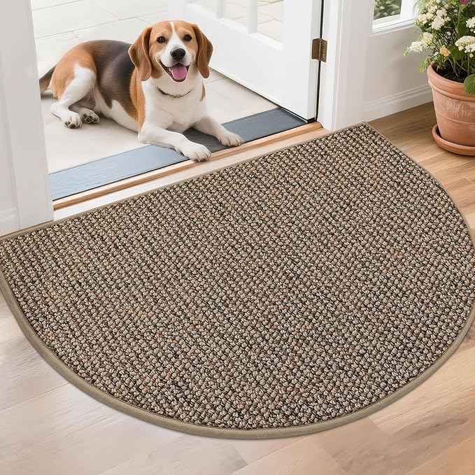 BEQHAUSE Dirt Trapper Door Mat 26" x 40" Half Circle Non-Slip Washable Doormats Entrance Rugs Absorbent Welcome Low Profile Floor Mats for Front Back Door and Entryway, Taupe