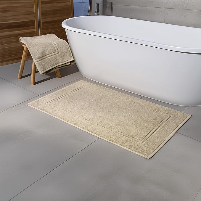 Tens Towels Pack of 2 Bath Mats 100% Cotton, 20 x 32 Inches, Super Absorbent, Hotel Quality Premium Floor Towels, Luxurious, Soft & Quick Dry, Not a Bathroom Rug, Beige