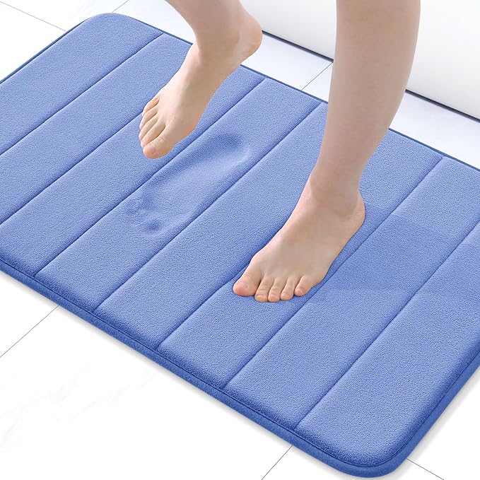 Buganda Memory Foam Bath Mat, 34" x 20", Ultra Soft and Non-Slip Bathroom Rugs, Water Absorbent and Machine Washable Bath Rug for Bathroom, Shower, and Tub, Cornflower Blue