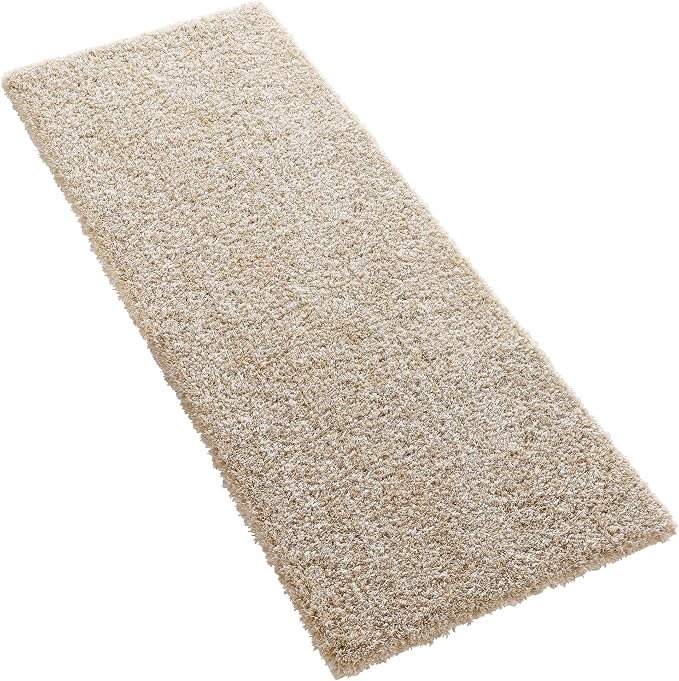Yimobra Luxury Bathroom Rugs, Fluffy Bath Mats, Non Slip, Water Absorbent Microfiber, Machine Washable, Plush Runner Shower Rugs, Thick Matts for Bathroom Floor/Tub, 56" X 24", Light Beige and White