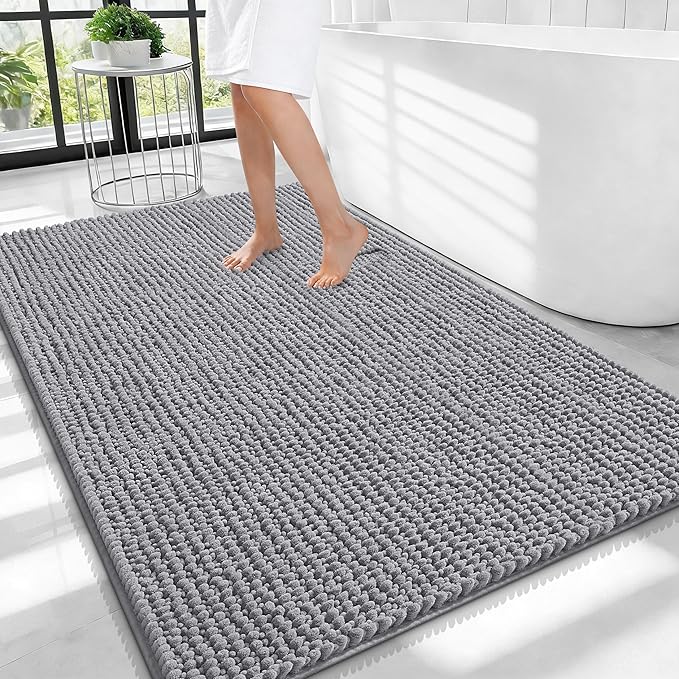 OLANLY Thick Large Bathroom Rugs 40x32, Extra Soft Absorbent Chenille Bath Rugs, Rubber Backing, Machine Wash Dry, Bath Mats for Bathroom Floor, Tub and Shower, Home Decor Accessories, Grey