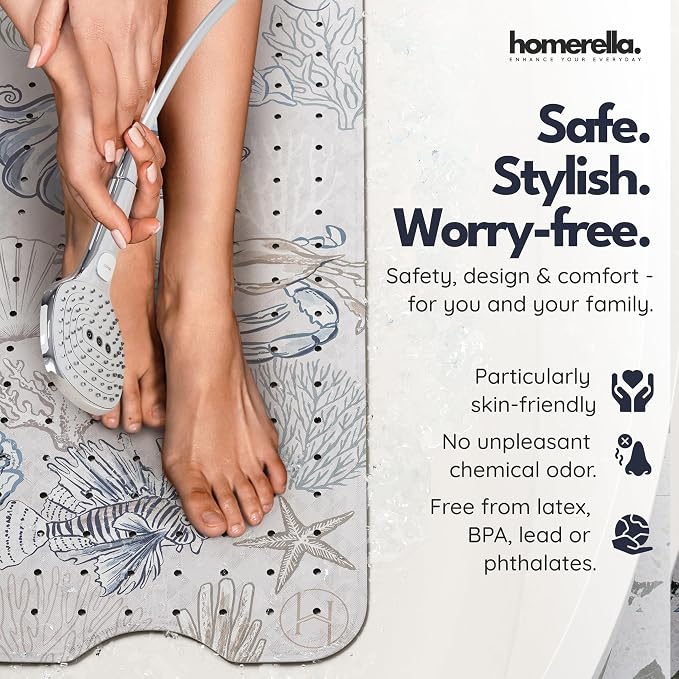 Bathtub Mat Non Slip Anti Mold for Kids 40x16 - homerella® Bath Mat for Tub, BPA Free, Incl. 2 Hooks, Washable Shower Mat Non Slip Anti Mold, Shower Mats for Inside Shower, EU Certified