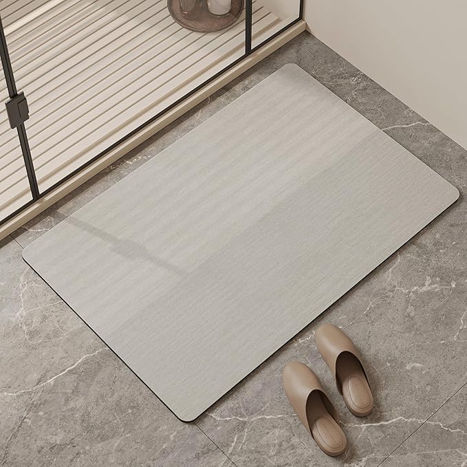 Mecko Bath Mat Rug, Ultra Thin Bathroom Rug -Rubber Non-Slip Quick Dry Absorbent Bath Mat Fit Under Door, Faux Suede Surface Bathroom Floor Mats for Bath, Shower, or Sink (Light Grey,24"x48")