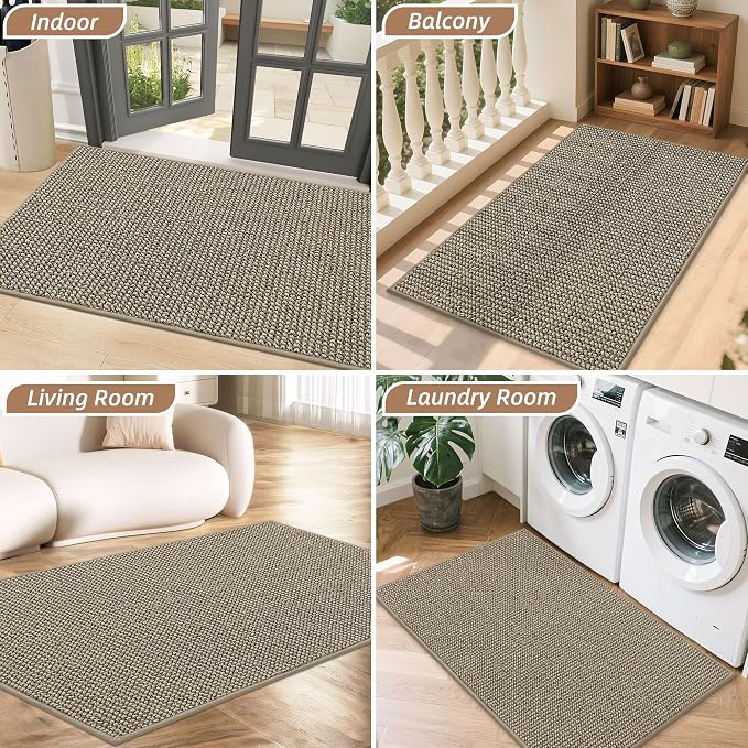 BEQHAUSE Dirt Trapper Door Mat 24" x 36", Non-Slip Washable Doormats Entrance Mat, Dirt Resistant and Absorbent Welcome Mat, Low Profile Floor Mats for Front Back Door and Entryway, Light Beige