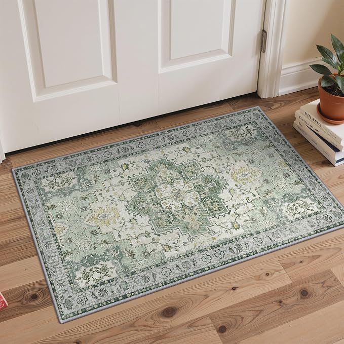 GENIMO Kitchen Rugs Non Slip Washable, 2PCS Kitchen Mats for Floor, Cushioned Standing Mat, Kitchen Runner Rug Floor Mat for Kitchen Decor, Laundry, Sink, Entryway, Home, 20"x32"+20"x48", Light Green