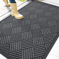 OLANLY Front Door Mat Outside Entrance 47x32, Absorbent, Heavy Duty Sturdy Natural Rubber Doormat Indoor Outdoor, Stain Fade Resistant, Non-Slip Low Profile Floor Mat for Entryway, Black Gray Diamond