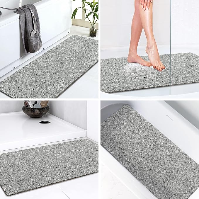 LuxStep Shower Mat Bathtub Mat,36x16 inch, Non-Slip Bath Mat with Drain, Quick Drying PVC Loofah Bathmat for Tub,Shower,Bathroom (Phthalate Free,Grey)