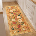 DUKINO 2x5 Runner Rug for Hallway, Washable Kitchen Floral Runner Rug with Non Slip Backing, Low Pile Soft Boho Carpet for Kitchen, Hallway, Entryway, Laundry, Bedroom, Orange