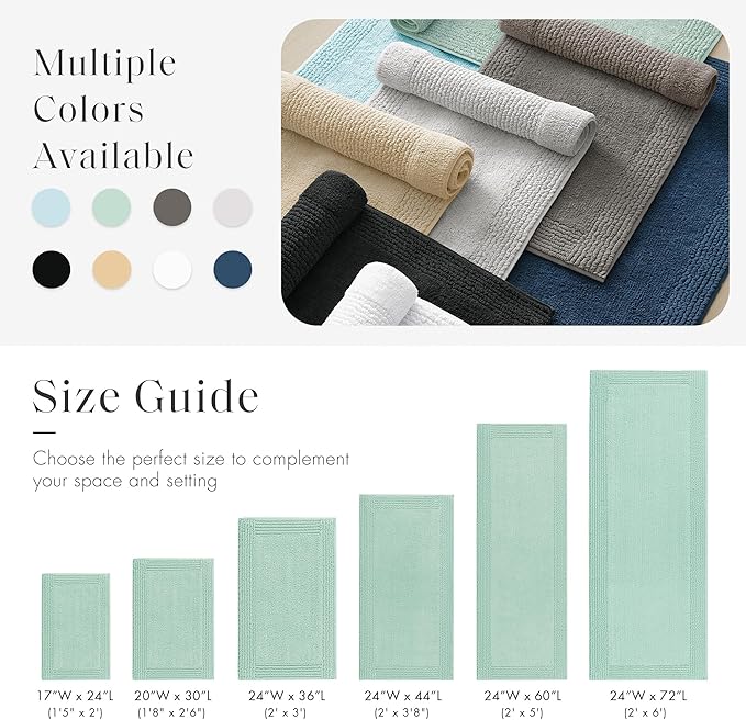 Madison Park Splendor Reversible 100% Cotton Tufted Bathroom Rug-3000 GSM Hotel Quality Luxurious Plush Medium Pile Bath Mat Absorbent, Quick Dry, Shower Room Décor, 24x72 Green