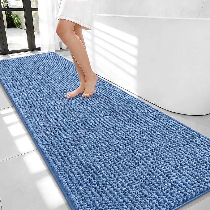 OLANLY Thick Bathroom Runner Rugs 70x24, Extra Soft Absorbent Chenille Bath Rugs, Rubber Backing, Machine Wash, Long Bath Mats for Bathroom, Tub and Shower, Home Decor Accessories, Cornflower Blue