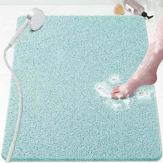 Shower Mat Bathtub Mat Non-Slip,32x24 inch, Soft Tub Mat with Drain,PVC Loofah Bath Mat (Phthalate Free) for Tub and Bathroom,Quick Drying,Green