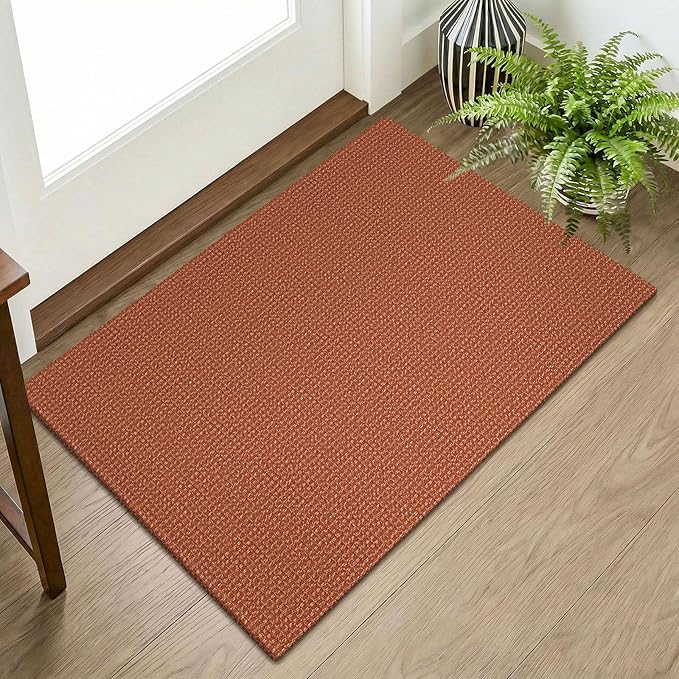 KOZYFLY Indoor Door Mat 2x3 ft Small Area Rugs Washable Front Door Mat Non Slip Rubber Backed Entryway Rug Cotton Entrance Doormat for Front Porch Kitchen Bedroom, Burnt Orange/Tan