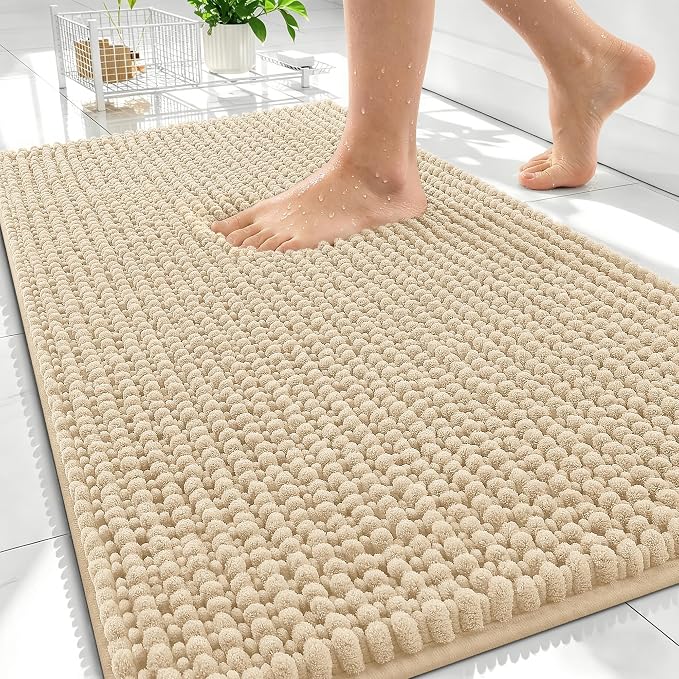 OLANLY Thick Bathroom Rugs 30x20, Extra Soft Absorbent Chenille Bath Rugs, Rubber Backing, Machine Wash Dry, Bath Mats for Bathroom Floor, Tub and Shower, Home Decor Accessories, Beige