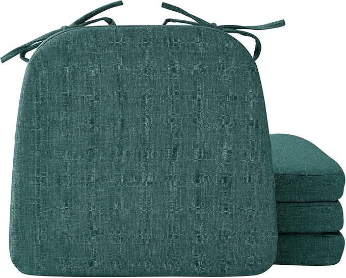 Ruqmuis Chair Cushions for Dining Chairs, 2" Thick Seat Cushions for Kitchen Chairs, D-Shaped Chair Pads with Washable Cover, Ties and Non Slip Backing, 17'' x 16'', Set of 4, Green