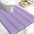 OLANLY Thick Toilet Rugs U-Shaped 24x20, Extra Soft Absorbent Chenille Striped Contour Bathroom Rugs for Toilet, Dry Quickly, Machine Washable, Non-Slip Bath Mat, Lavender