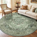 RELEANY Area Rugs Round 6ft Washable Non-Slip, Floral Vintage Distress Medallion Carpet for Living Room Bedroom Dining Room, Dark Green Gray